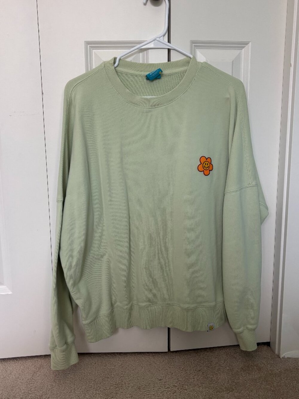 Beaster Green Sweatshirt Orange Sunflower Smiley Face Size S Small